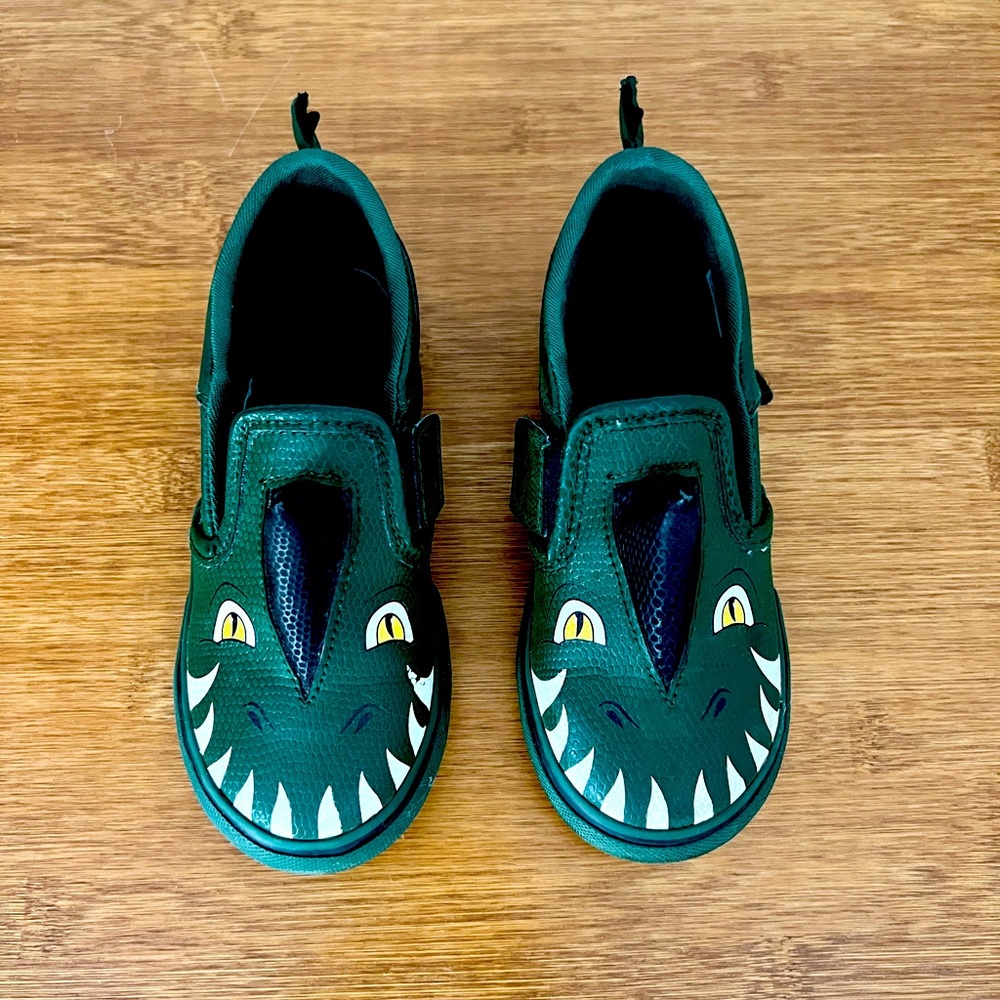 Toddler Vans Boys size 10 | Vans Asher V Dinosaur Baby - green slip-on shoes